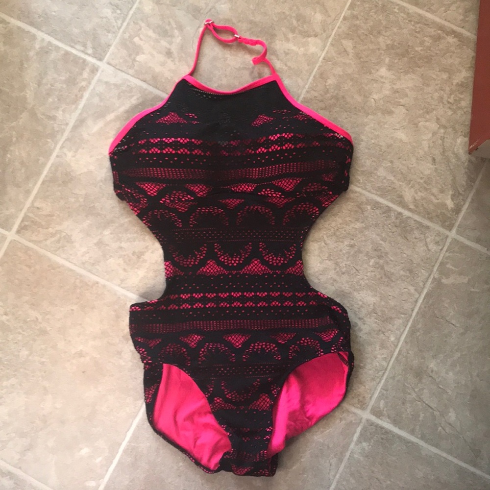 Hot pink and black swimsuit